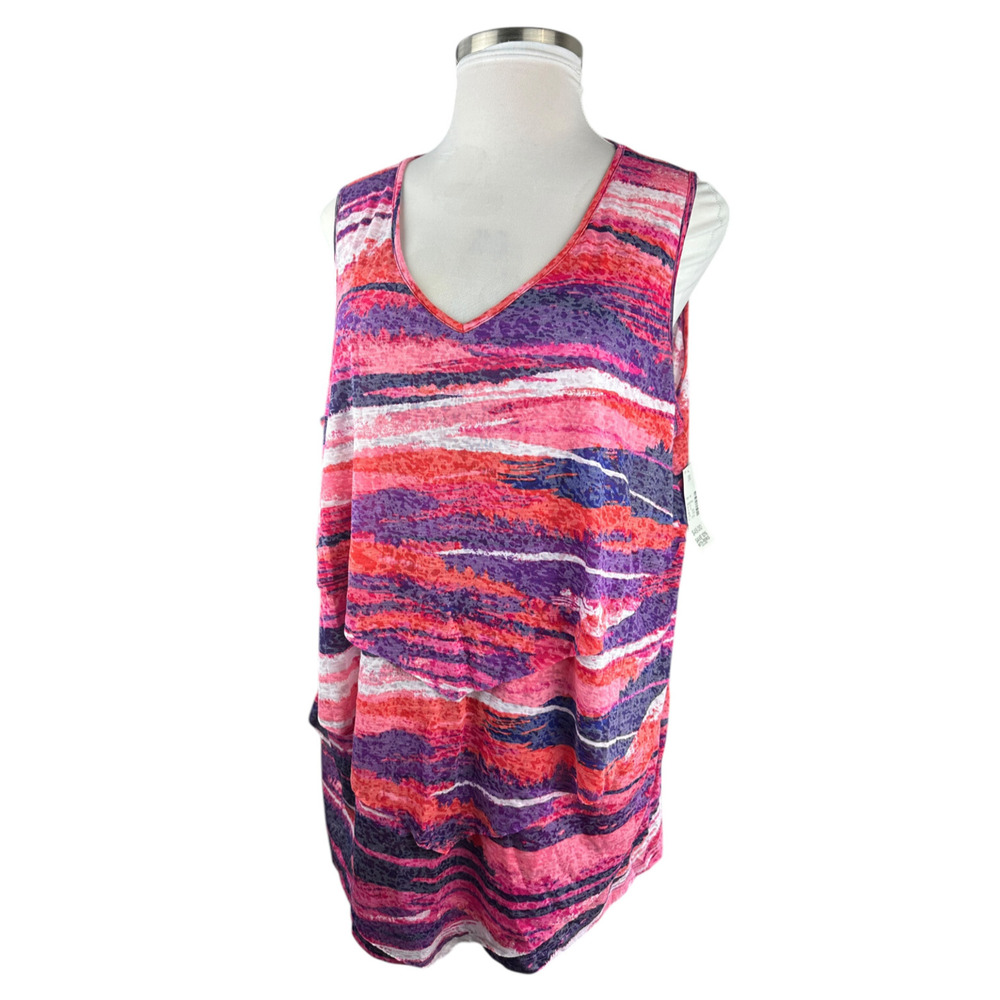 ✨2/$20 NWT Catherines Sleeveless Tiered Top Semi Sheer Purple Pink Plus Size 3X - Picture 4 of 12